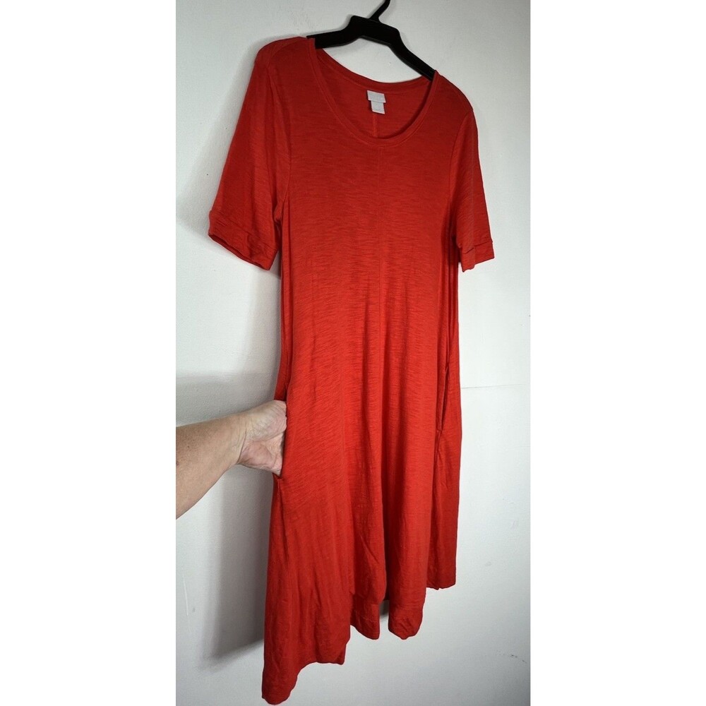 Chicos Small 0 Knit Orange Short Sleeve T Shirt Dress